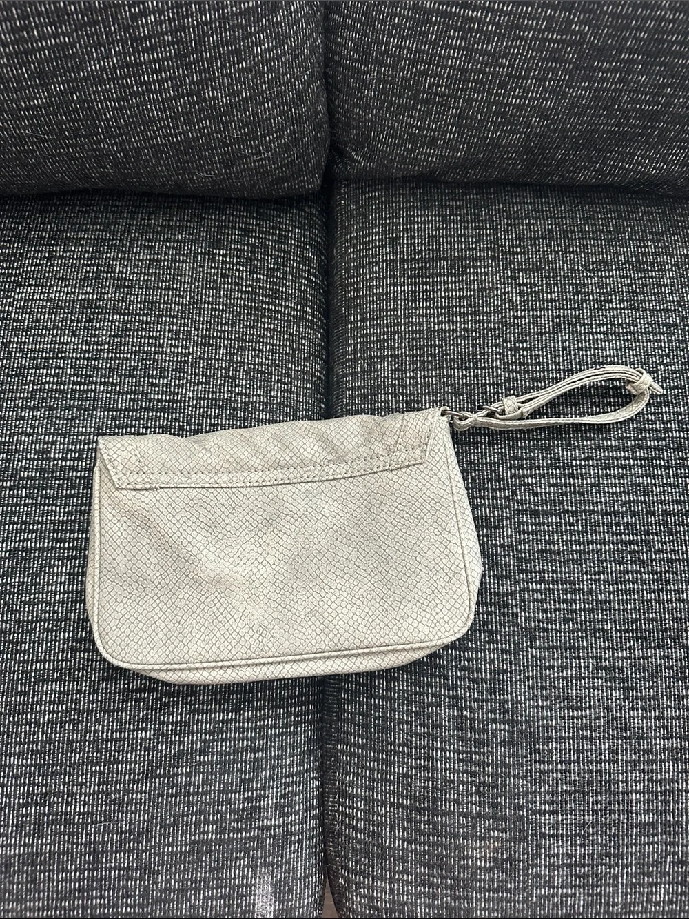 Neutral Textured Wristlet Clutch - Silver-Tone Hardware